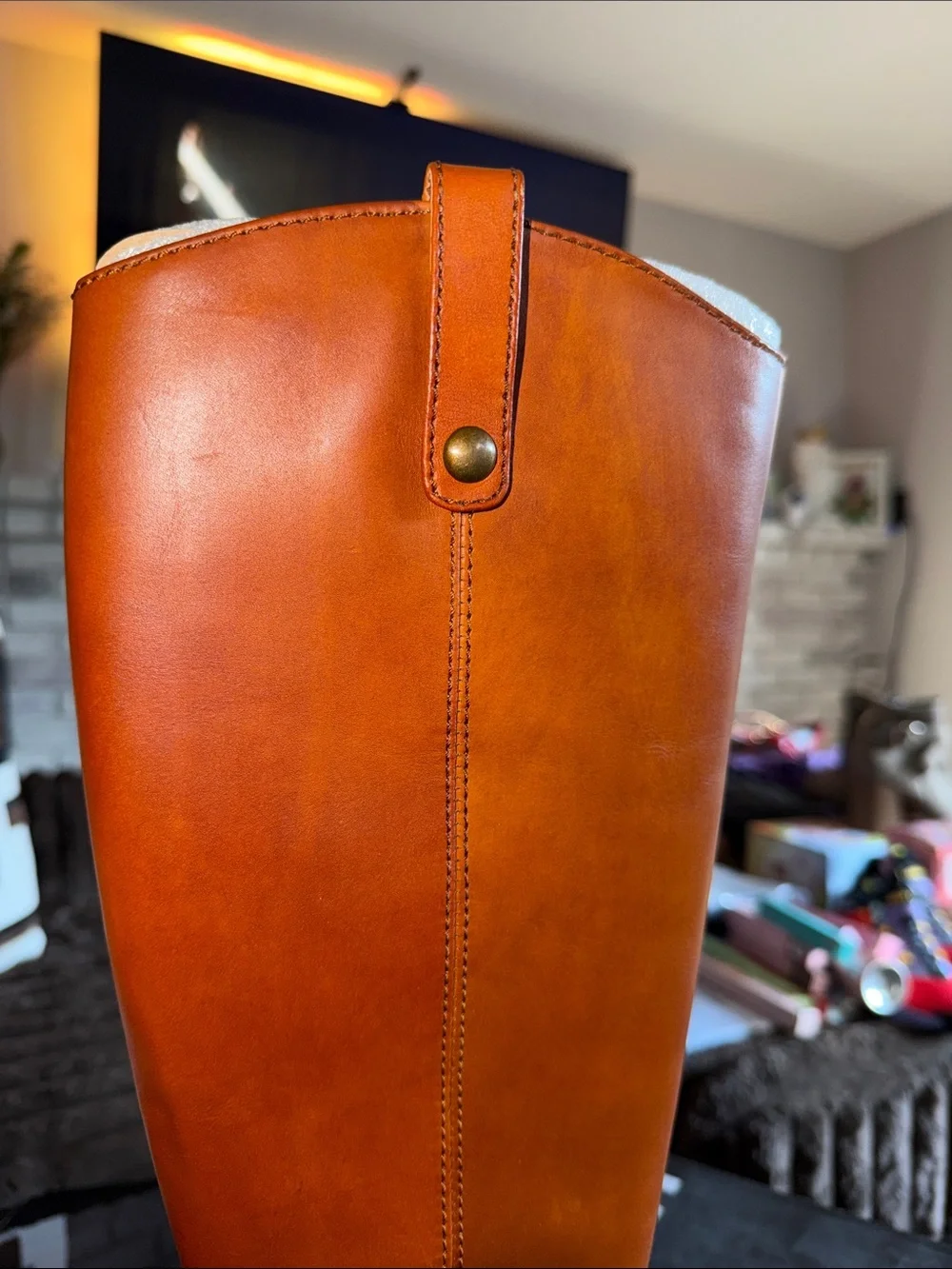 INC Fawne Leather Knee‎ High Boots cognac